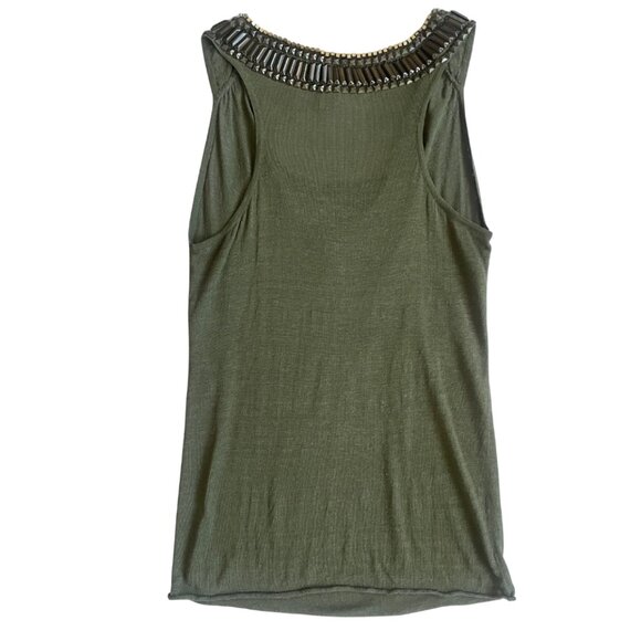 cache khaki flowy beaded scoop neck tank top size medium - Picture 2 of 8